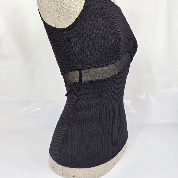 ARIANNE ELMY Ribbed Tank Top Cutout Insert Mesh Panel Women’s XS - Picture 2 of 8
